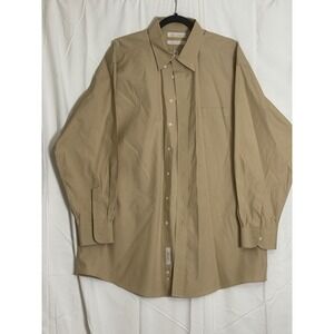 Roundtree & Yorke Gold Label Mens Long Sleeve Button Shirt 16.5 34 Tan Non Iron